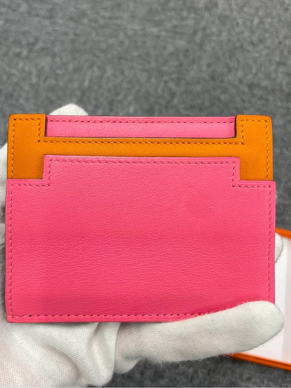 Hermes Pink and Orange Leather Card Slot Holder